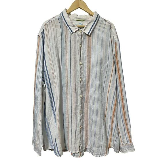 Tommy Bahama Mens Stripe Long Sleeve 100% Linen Button Shirt Size 3XL Resort NWT